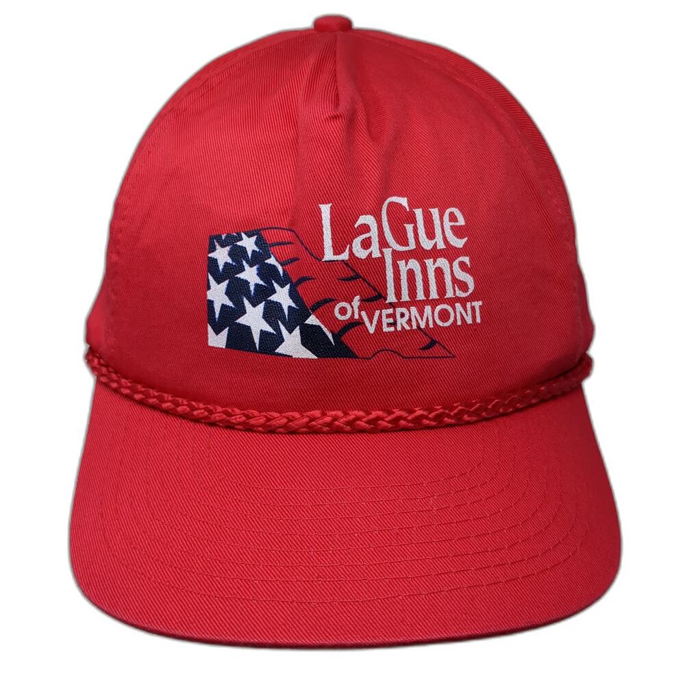 Cobra Caps 5 Panel Red One Size Rope USA Flag LaGue Inns Vermont Snapback Hat